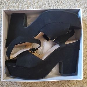 Platform black suede block heel sandal